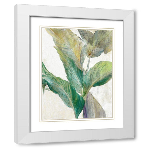 Tropical Greenary I White Modern Wood Framed Art Print with Double Matting by Theodosiou, Matina