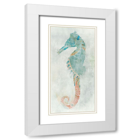 Blue Seahorse I  White Modern Wood Framed Art Print with Double Matting by Stellar Design Studio