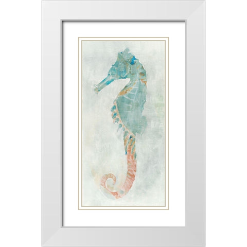 Blue Seahorse I  White Modern Wood Framed Art Print with Double Matting by Stellar Design Studio