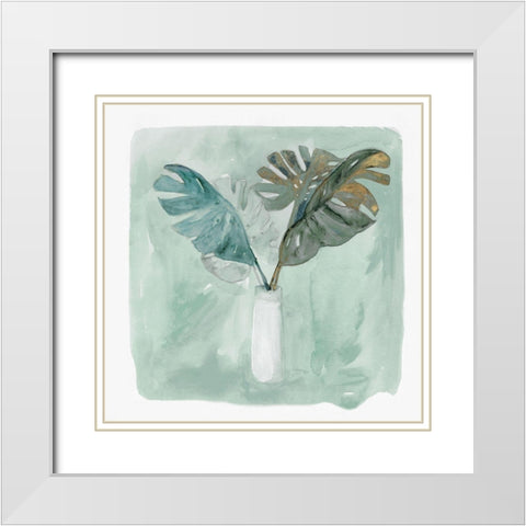 Green Tropical Vase I  White Modern Wood Framed Art Print with Double Matting by Stellar Design Studio