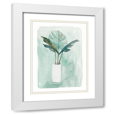 Green Tropical Vase IIIÂ  White Modern Wood Framed Art Print with Double Matting by Stellar Design Studio