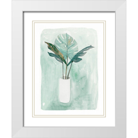 Green Tropical Vase IIIÂ  White Modern Wood Framed Art Print with Double Matting by Stellar Design Studio