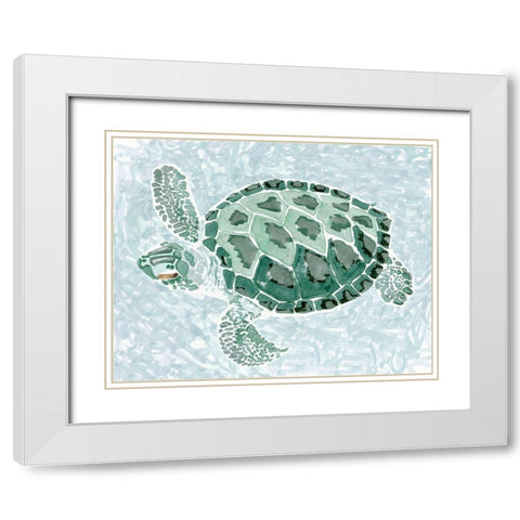Green Turtle II White Modern Wood Framed Art Print with Double Matting by Stellar Design Studio