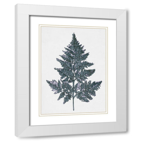 Blue Botanical Leaf I White Modern Wood Framed Art Print with Double Matting by Stellar Design Studio