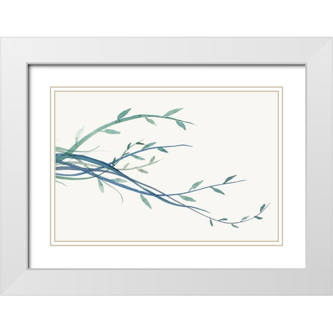 Green vine Branches I  White Modern Wood Framed Art Print with Double Matting by J:L Design