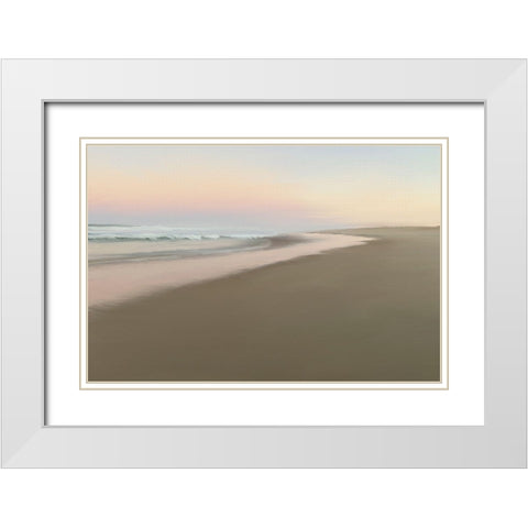 Soft Beach Embrace  White Modern Wood Framed Art Print with Double Matting by J:L Design