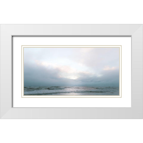 Sun Glow Beach Reflections  White Modern Wood Framed Art Print with Double Matting by J:L Design
