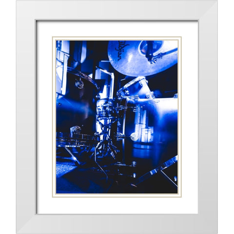 Drum Set  White Modern Wood Framed Art Print with Double Matting by J:L Design