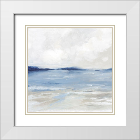 Trangquil Blue Beach White Modern Wood Framed Art Print with Double Matting by Mavis, Luna