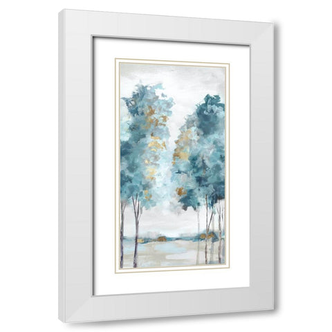 Teal Blue Forest I White Modern Wood Framed Art Print with Double Matting by Mavis, Luna