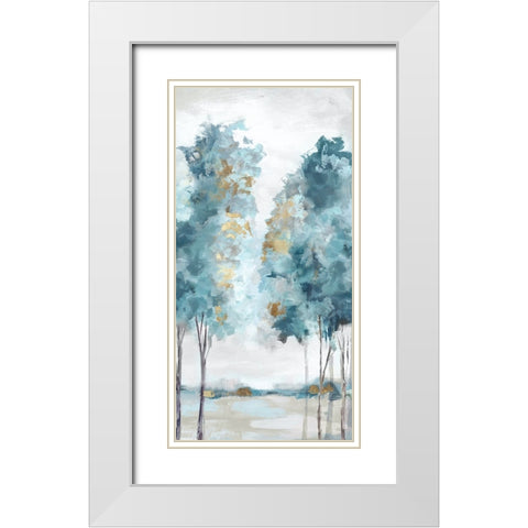 Teal Blue Forest I White Modern Wood Framed Art Print with Double Matting by Mavis, Luna