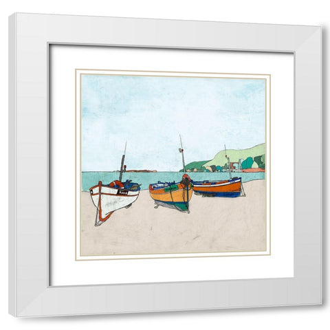 Three Boats White Modern Wood Framed Art Print with Double Matting by Cacho, E.L.