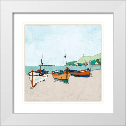 Three Boats White Modern Wood Framed Art Print with Double Matting by Cacho, E.L.