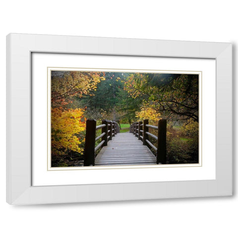 Autumns Bridge  White Modern Wood Framed Art Print with Double Matting by Susan Vizvary Photography