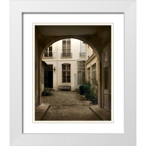 Marais Courtyard White Modern Wood Framed Art Print with Double Matting by White, Milla
