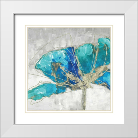 Blue Poppy III White Modern Wood Framed Art Print with Double Matting by Kroeker, Wendy