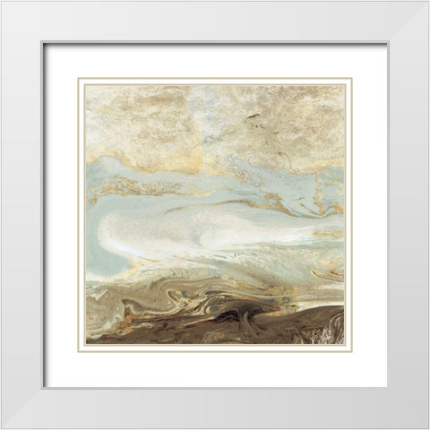 Ocean Blue Gold Version White Modern Wood Framed Art Print with Double Matting by Kroeker, Wendy