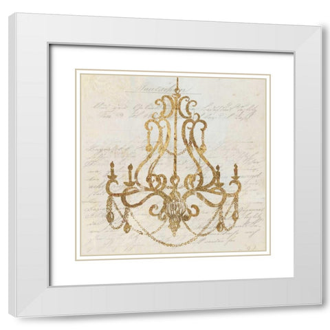 Golden Chandelier I White Modern Wood Framed Art Print with Double Matting by Wilson, Aimee