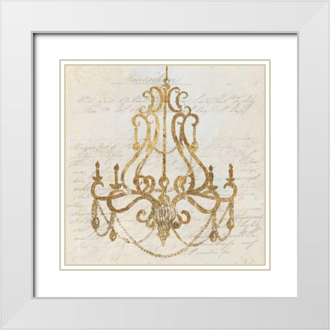 Golden Chandelier I White Modern Wood Framed Art Print with Double Matting by Wilson, Aimee