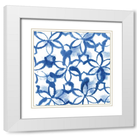 Indigo Floral White Modern Wood Framed Art Print with Double Matting by Wilson, Aimee