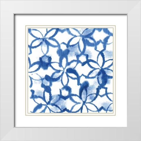 Indigo Floral White Modern Wood Framed Art Print with Double Matting by Wilson, Aimee