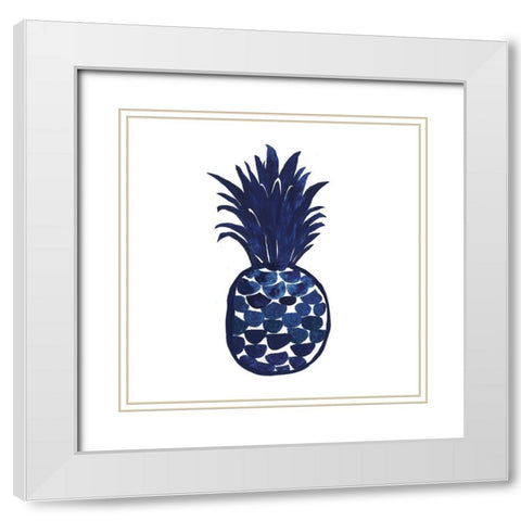 Indigo Pineapple White Modern Wood Framed Art Print with Double Matting by Wilson, Aimee