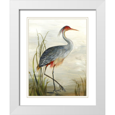 Grey Heron White Modern Wood Framed Art Print with Double Matting by Wilson, Aimee