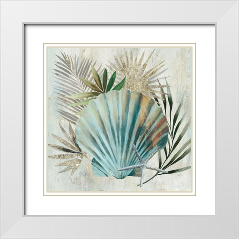 Turquoise Shell I White Modern Wood Framed Art Print with Double Matting by Wilson, Aimee