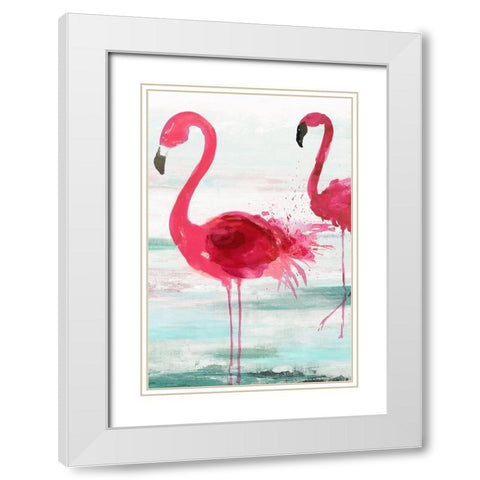 Beach Flamingoes White Modern Wood Framed Art Print with Double Matting by Wilson, Aimee