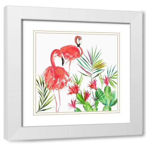 Flamingo Pairing White Modern Wood Framed Art Print with Double Matting by Wilson, Aimee