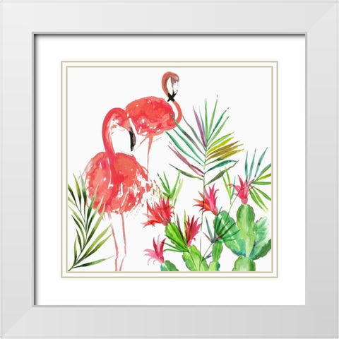 Flamingo Pairing White Modern Wood Framed Art Print with Double Matting by Wilson, Aimee