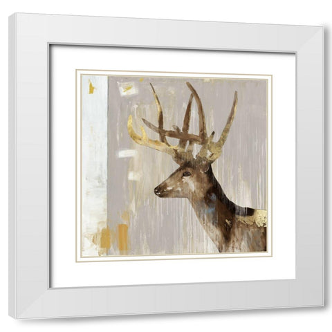 Stag I White Modern Wood Framed Art Print with Double Matting by Wilson, Aimee