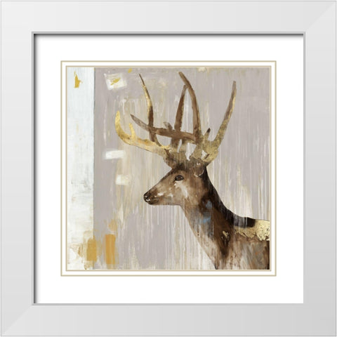 Stag I White Modern Wood Framed Art Print with Double Matting by Wilson, Aimee
