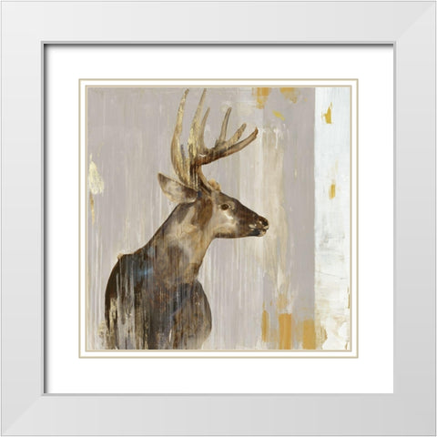 Stag II White Modern Wood Framed Art Print with Double Matting by Wilson, Aimee