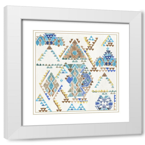 Blue Aztec  White Modern Wood Framed Art Print with Double Matting by Wilson, Aimee