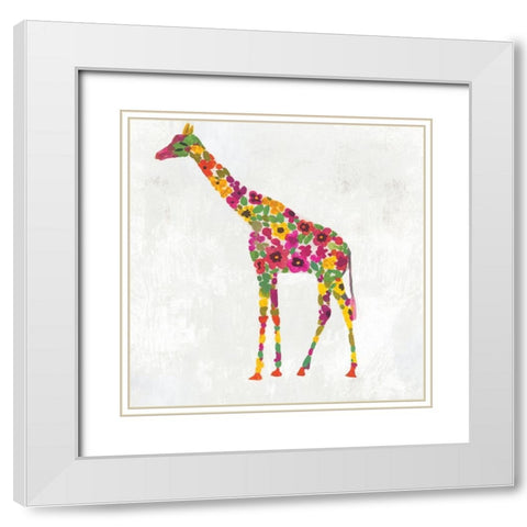 Blooming Giraffe I White Modern Wood Framed Art Print with Double Matting by Wilson, Aimee