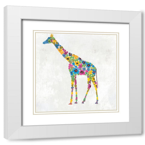 Blooming Giraffe I Indigo Version  White Modern Wood Framed Art Print with Double Matting by Wilson, Aimee