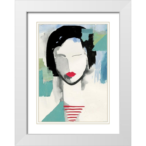 Girl with Red Stripes I  White Modern Wood Framed Art Print with Double Matting by Wilson, Aimee