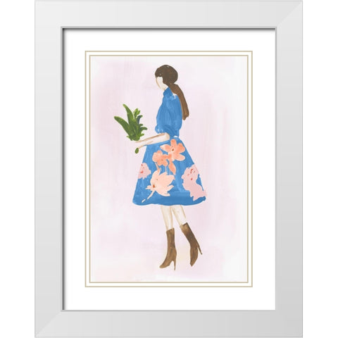 Girl with Plant White Modern Wood Framed Art Print with Double Matting by Wilson, Aimee