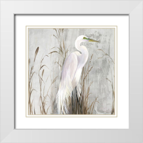 Heron in the Reeds White Modern Wood Framed Art Print with Double Matting by Wilson, Aimee