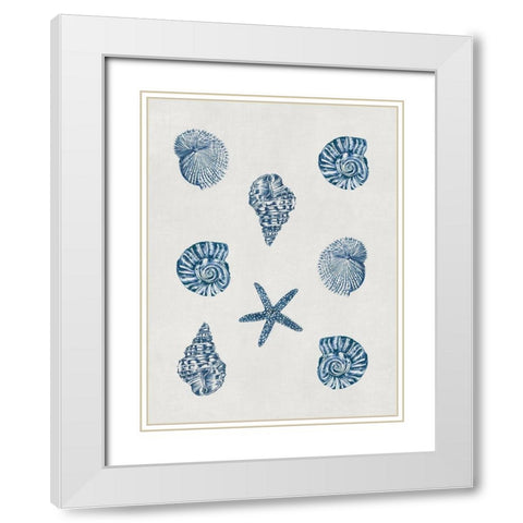 Indigo Shells White Modern Wood Framed Art Print with Double Matting by Wilson, Aimee