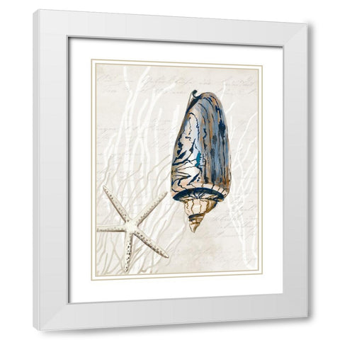 Blue Shell Series I White Modern Wood Framed Art Print with Double Matting by Wilson, Aimee