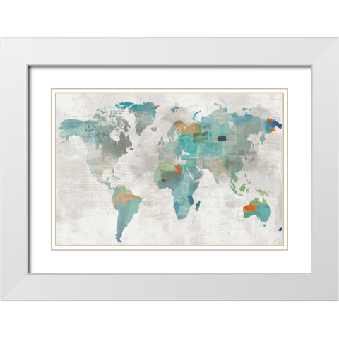 Blue Map White Modern Wood Framed Art Print with Double Matting by Wilson, Aimee