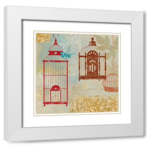 Bird on a Cage I White Modern Wood Framed Art Print with Double Matting by Wilson, Aimee