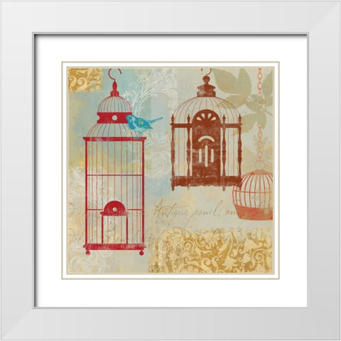 Bird on a Cage I White Modern Wood Framed Art Print with Double Matting by Wilson, Aimee