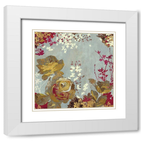 Golden Roses I White Modern Wood Framed Art Print with Double Matting by Wilson, Aimee