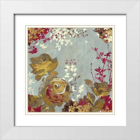 Golden Roses I White Modern Wood Framed Art Print with Double Matting by Wilson, Aimee