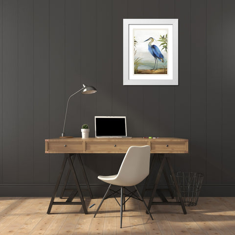 Blue Heron  White Modern Wood Framed Art Print with Double Matting by Wilson, Aimee