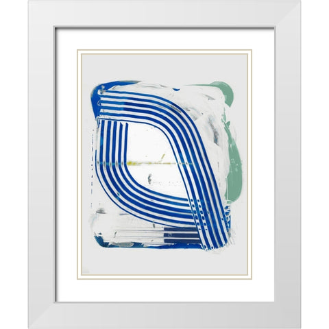 Blue Scrapes III White Modern Wood Framed Art Print with Double Matting by Cartissi