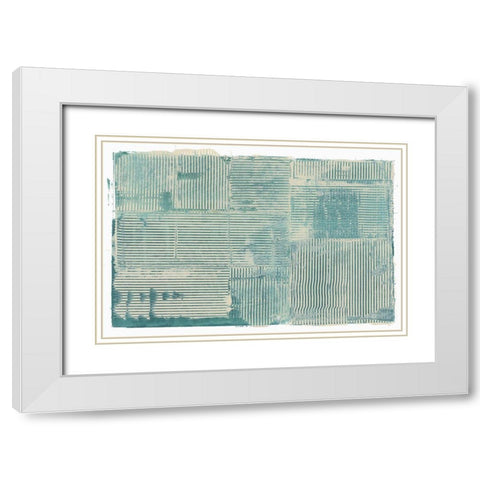 Teal Linework II White Modern Wood Framed Art Print with Double Matting by Cartissi